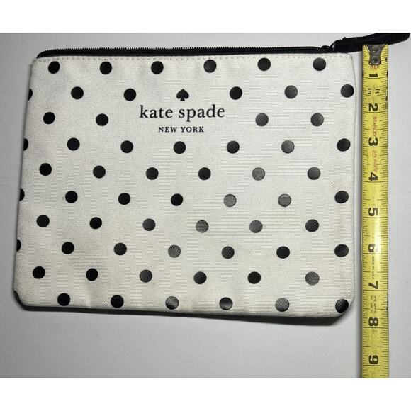 Kate Spade Black White Polka Dot Zipper Accessory Pouch Cosmetic Bag - Picture 8 of 8